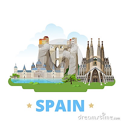 Spain country design template Flat cartoon style w Vector Illustration