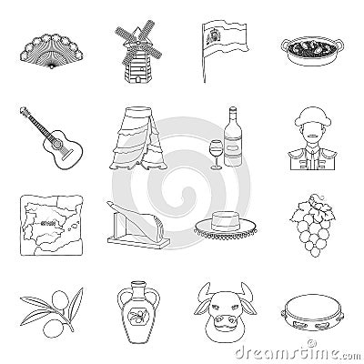 Spain country set icons in outline style. Big collection of Spain country vector symbol stock illustration Vector Illustration