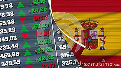 Spain Flag and Finance, Stock Exchange, Stock Market Chart, Fabric Texture Illustrations Stock Photo