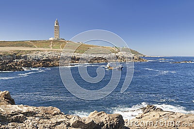 Spain, Galicia, A Coruna, Hercules Tower Lighthouse Stock Photo