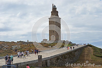 Spain, Galicia, A Coruna, Hercules Tower Lighthouse Editorial Stock Photo