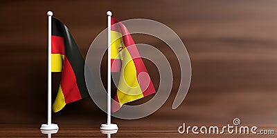 Spain and Germany flags on wooden background. 3d illustration Cartoon Illustration