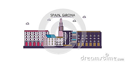 Spain, Girona tourism landmarks, vector city travel illustration Vector Illustration