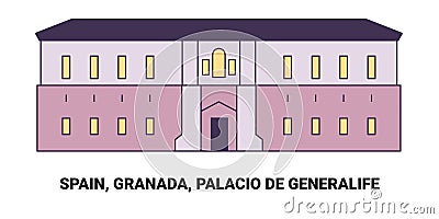 Spain, Granada, Palacio De Generalife, travel landmark vector illustration Vector Illustration