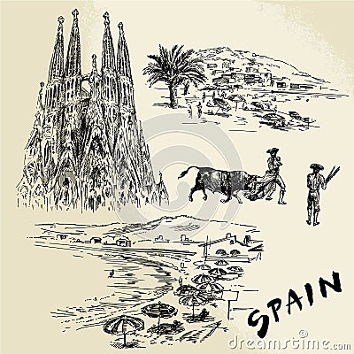 Spain - hand drawn collection Vector Illustration