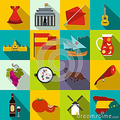 Spain icons flat Vector Illustration