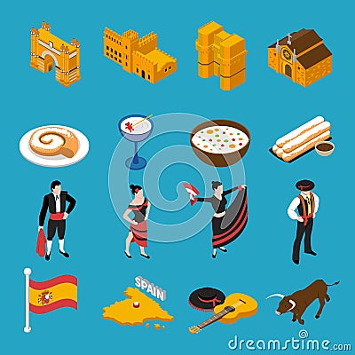 Spain Icons Set Vector Illustration