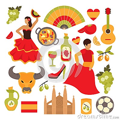 Spain icons set Vector Illustration