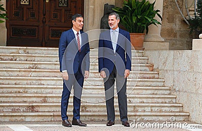 Spain King Felipe and Prime minister Pedro Sanchez meet for their traditional summer meeting Editorial Stock Photo