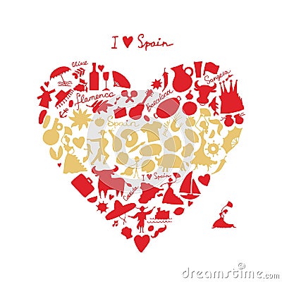 Spain love, art heart shape. Sketch for your design Vector Illustration