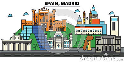 Spain, Madrid. City skyline architecture . Editable Vector Illustration