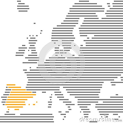 Spain on map of Europe with grey and orange stripes Stock Photo