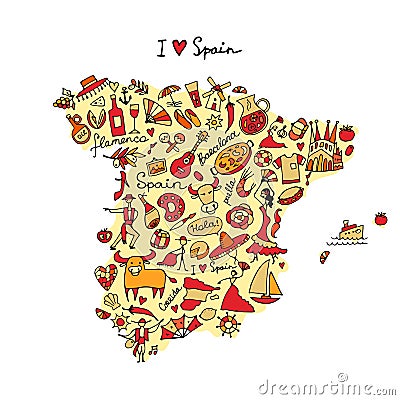 Spain map made from design elements. Sketch for your design Vector Illustration