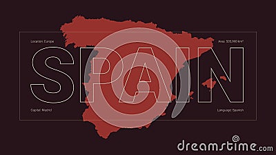 Spain map silhouette with country name and description, color vector detailed poster Vector Illustration
