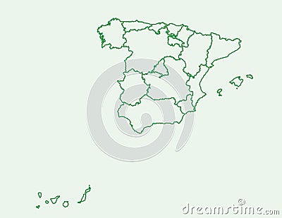 Spain map vector with divisions or districts using green color lines on light background Vector Illustration