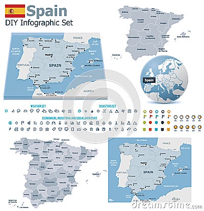 Spain maps with markers Vector Illustration