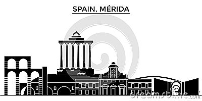 Spain, Merida architecture vector city skyline, travel cityscape with landmarks, buildings, isolated sights on Vector Illustration