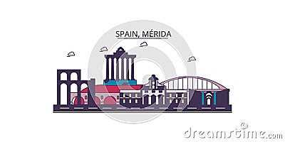 Spain, Merida tourism landmarks, vector city travel illustration Vector Illustration