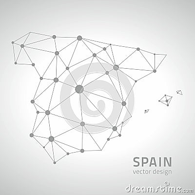Spain outline dot perspective triangle grey and white vector map Vector Illustration