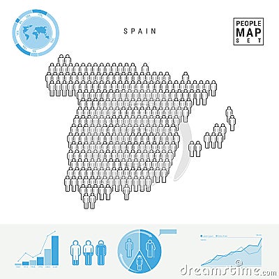 Spain People Icon Map. Stylized Vector Silhouette of Spain. Population Growth and Aging Infographics Vector Illustration