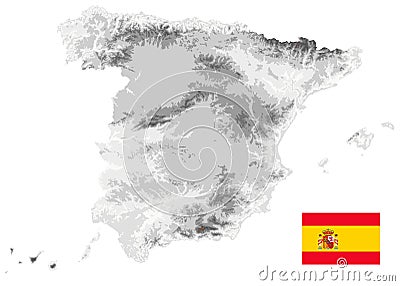 Spain Physical Map White and Gray Colors Isolated On White. Empty map Vector Illustration