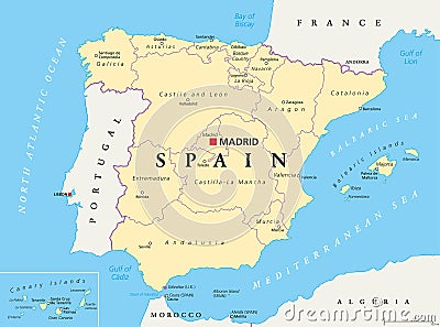 Spain political and administrative divisions map Vector Illustration