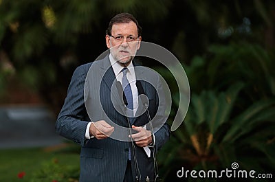 Spain prime minister Mariano Rajoy gesturing during speech Editorial Stock Photo