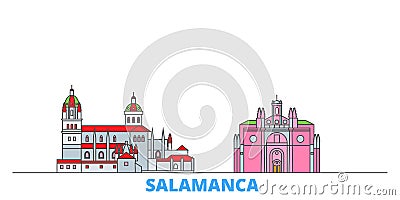 Spain, Salamanca line cityscape, flat vector. Travel city landmark, oultine illustration, line world icons Vector Illustration