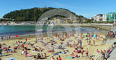 Spain, San Sebastian, Beach of La Concha, beach in summer sunny day Editorial Stock Photo
