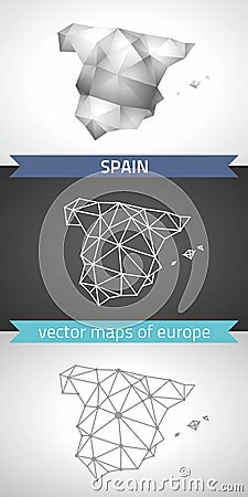 Spain set of grey and silver mosaic 3d polygonal maps Vector Illustration