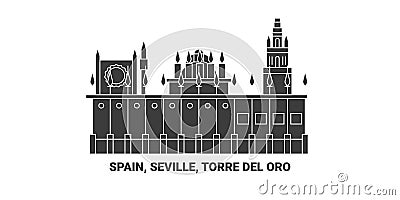 Spain, Seville, Torre Del Oro, travel landmark vector illustration Vector Illustration