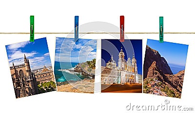 Spain travel photography on clothespins Stock Photo