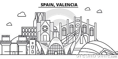 Spain, Valencia architecture line skyline illustration. Linear vector cityscape with famous landmarks, city sights Vector Illustration