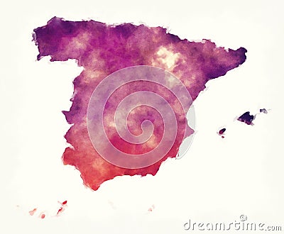 Spain watercolor map in front of a white background Cartoon Illustration