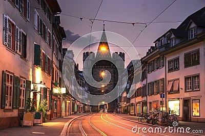Spalentor Gate at twilight, Basel, Switzerland Stock Photo