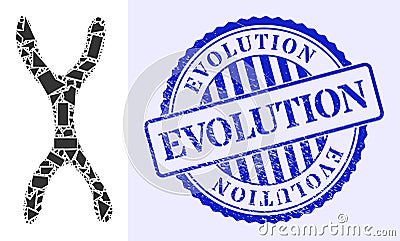 Spall Mosaic Chromosome Icon with Evolution Textured Stamp Vector Illustration