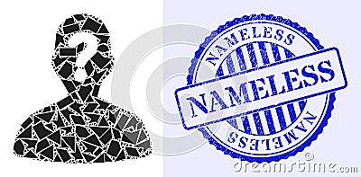 Shard Mosaic Unknown Body Icon with Nameless Grunge Seal Vector Illustration