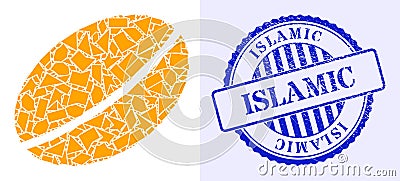 Debris Mosaic Wheet Seed Icon with Islamic Distress Stamp Vector Illustration