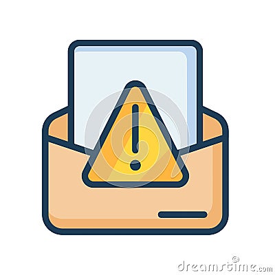 Spam alert email warning single isolated icon with filled line style Vector Illustration