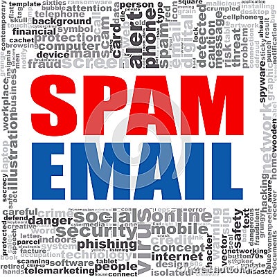 Spam email word cloud. Cartoon Illustration