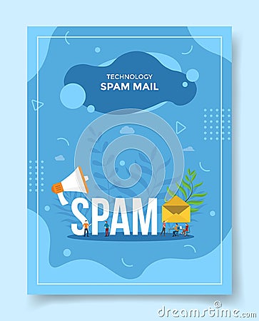 Spam mail people around spam word speaker envelope for template of banners, flyer, books cover, magazines with liquid shape style Cartoon Illustration