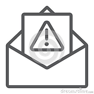 Spam warning line icon, letter and email, alert mail sign, vector graphics, a linear pattern on a white background. Vector Illustration