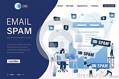 Spamming and hacking attack landing page template. Unhappy businesswoman Vector Illustration