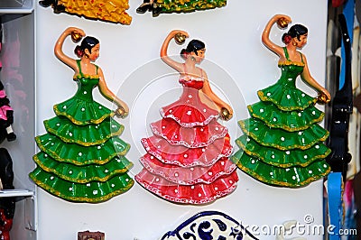 Flamenco dancer fridge magnets, Malaga, Spain. Editorial Stock Photo