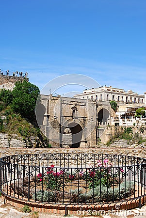 View of the new bridge crossing the gorge, Ronda, Spain. Editorial Stock Photo