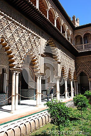 Doncellas Patio at the Castle of the Kings, Seville, Spain. Editorial Stock Photo