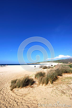 View along Valdevaqueros beach, Tarifa, Spain. Stock Photo