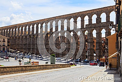 Spanish Aqueduct in Segovia Editorial Stock Photo