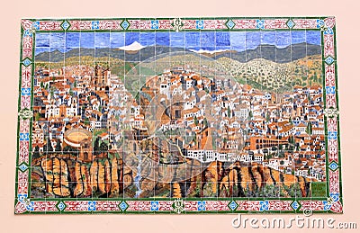 Spanish azulejo of the town of Ronda, Andalusia Stock Photo