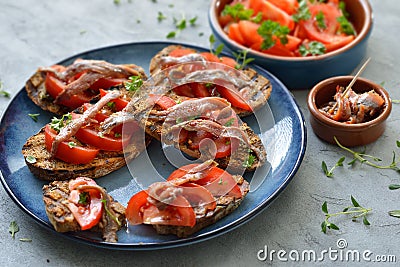 Appetizers with anchovy fillets Stock Photo